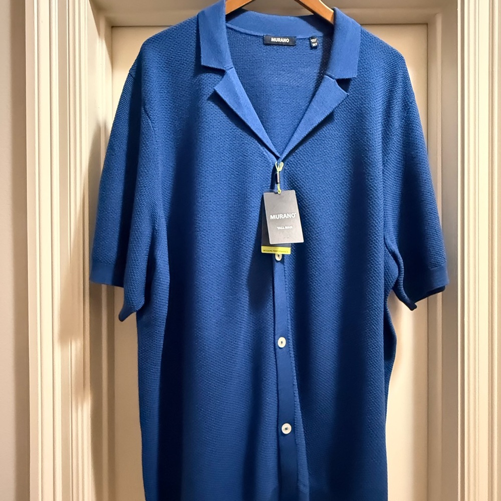 Murano Royal Blue Short-Sleeve Button Down Knit Shirt - Men's
